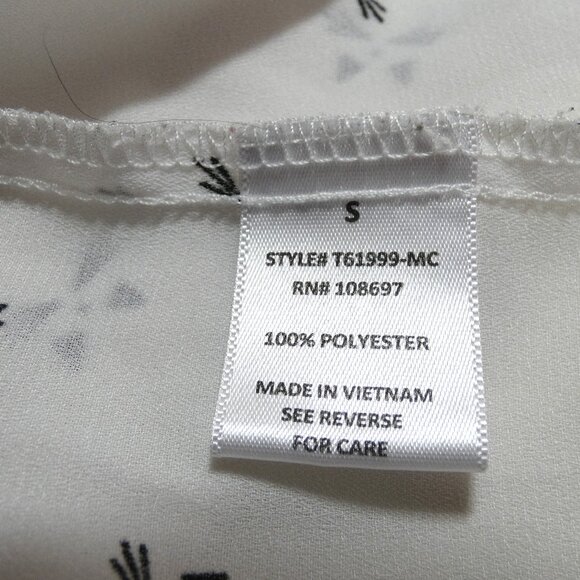 White Chiffon Blouse Size S Abstract Black Cats Face Ruffled Sleeve Top British - Picture 7 of 8